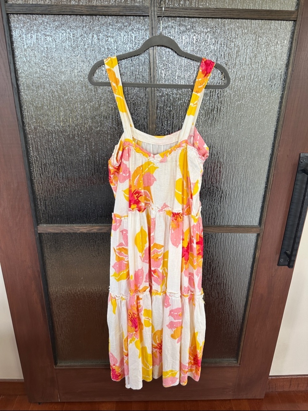 Free People Dress Moonshine Linen Blend White Pastel Floral Midi Tiered  Small - Picture 6 of 8